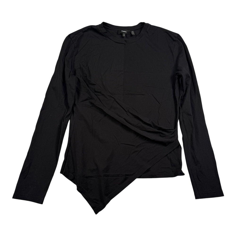 Theory LS Drape Tee Apex Tee Pure Shirt Womens M Black Asymmetric Cotton Top